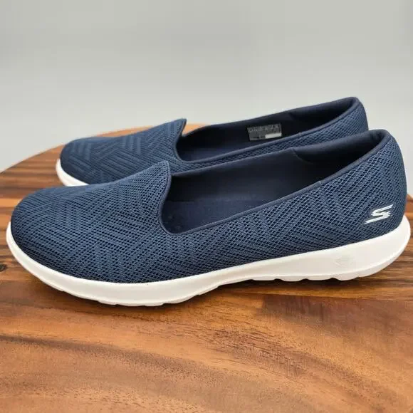Skechers Go Walk Lite Shoes Women's 7.5 Navy Blue White Slip On Walking Sneakers - Picture 3 of 7
